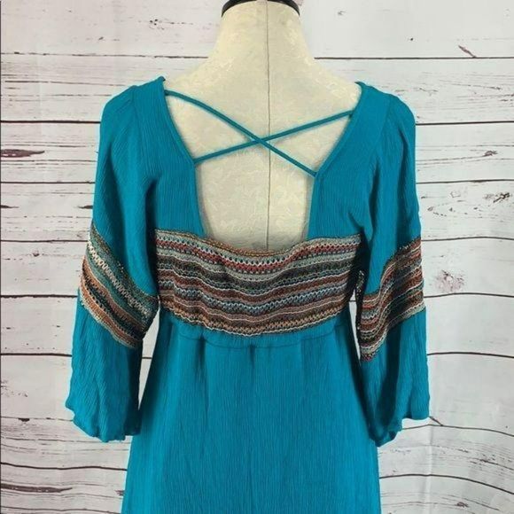 Umgee Woman's‎ Teal Blue Flutter Sleeve Tunic Dress Size Small - Picture 4 of 10